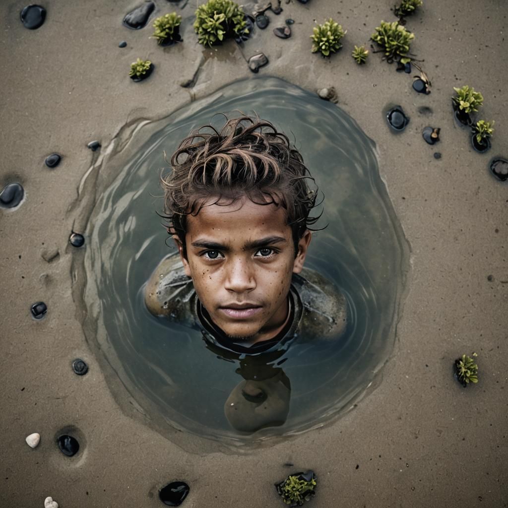 Monochrome Beach Portrait with Eucalypti Trees