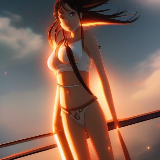 Sunlit Model in G-String: Anime-Inspired Professional Photo