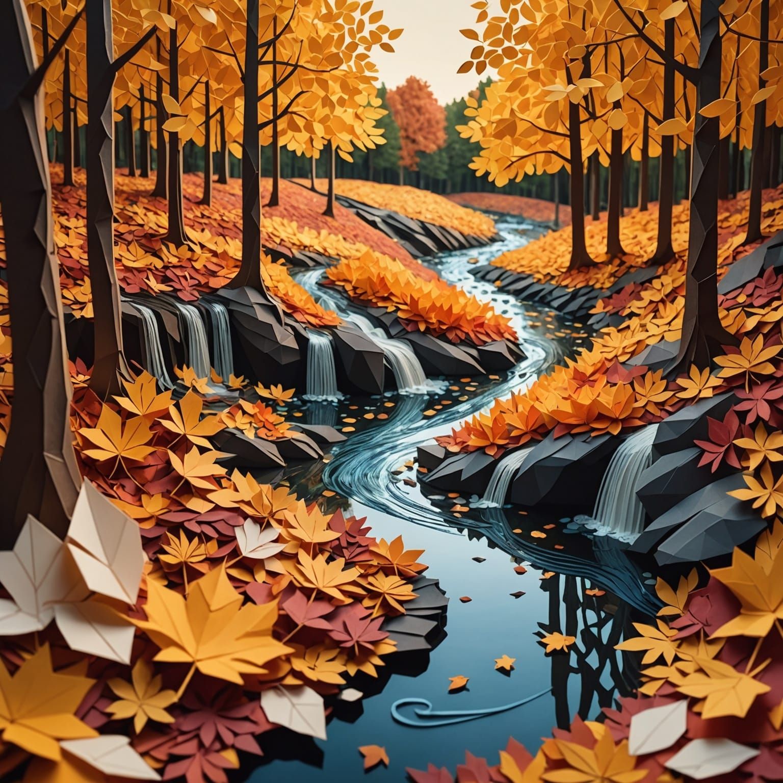 Autumn Woods Collage Art with Quilling Paper