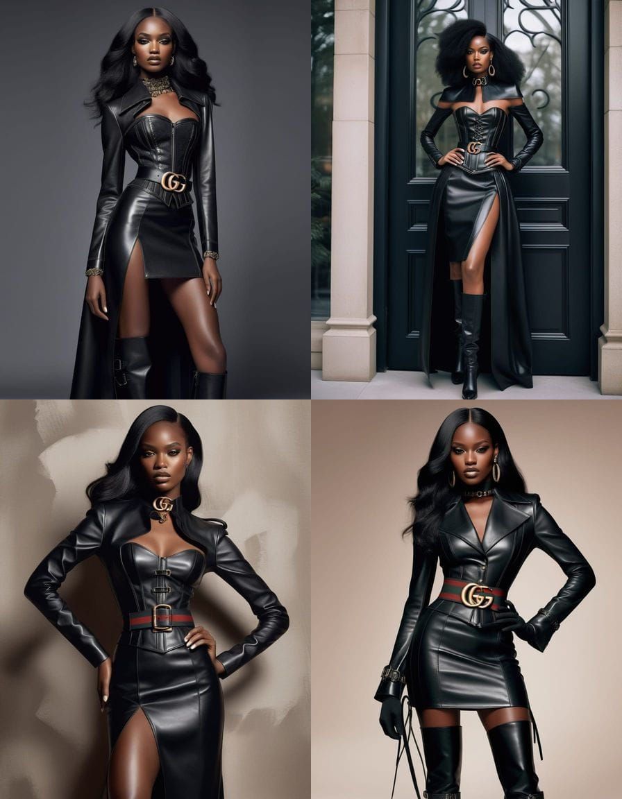 Elegant Ebony Woman in Luxurious Leather Attire