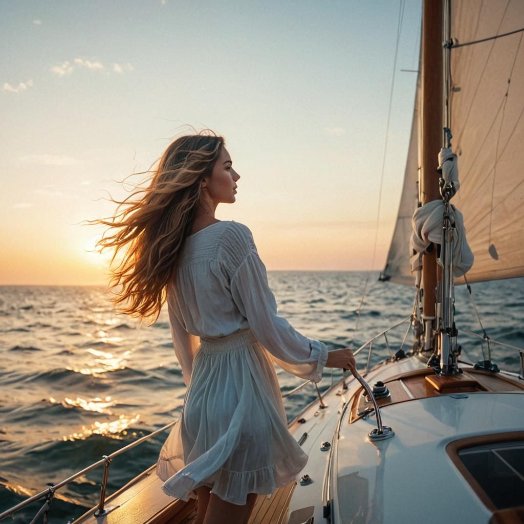 Sailing Adventure in Golden Hour: Impressionist Film Still