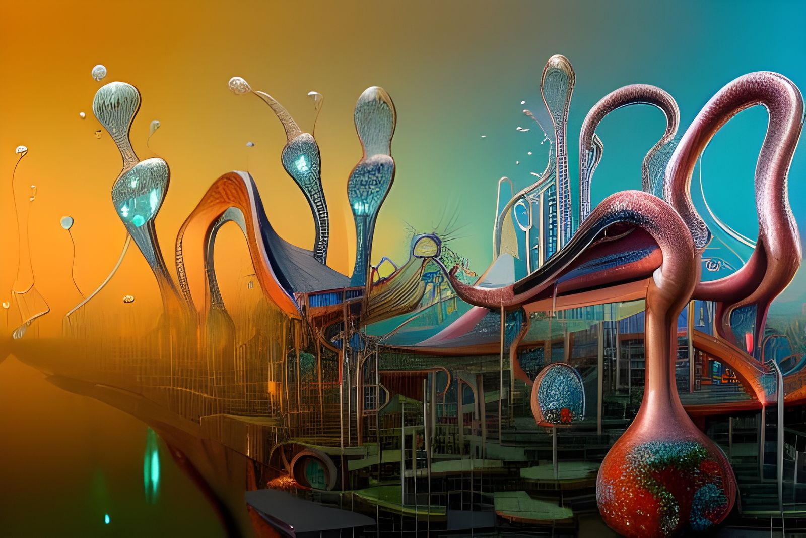 Futuristic Biomorphic City in Rainbow Glass