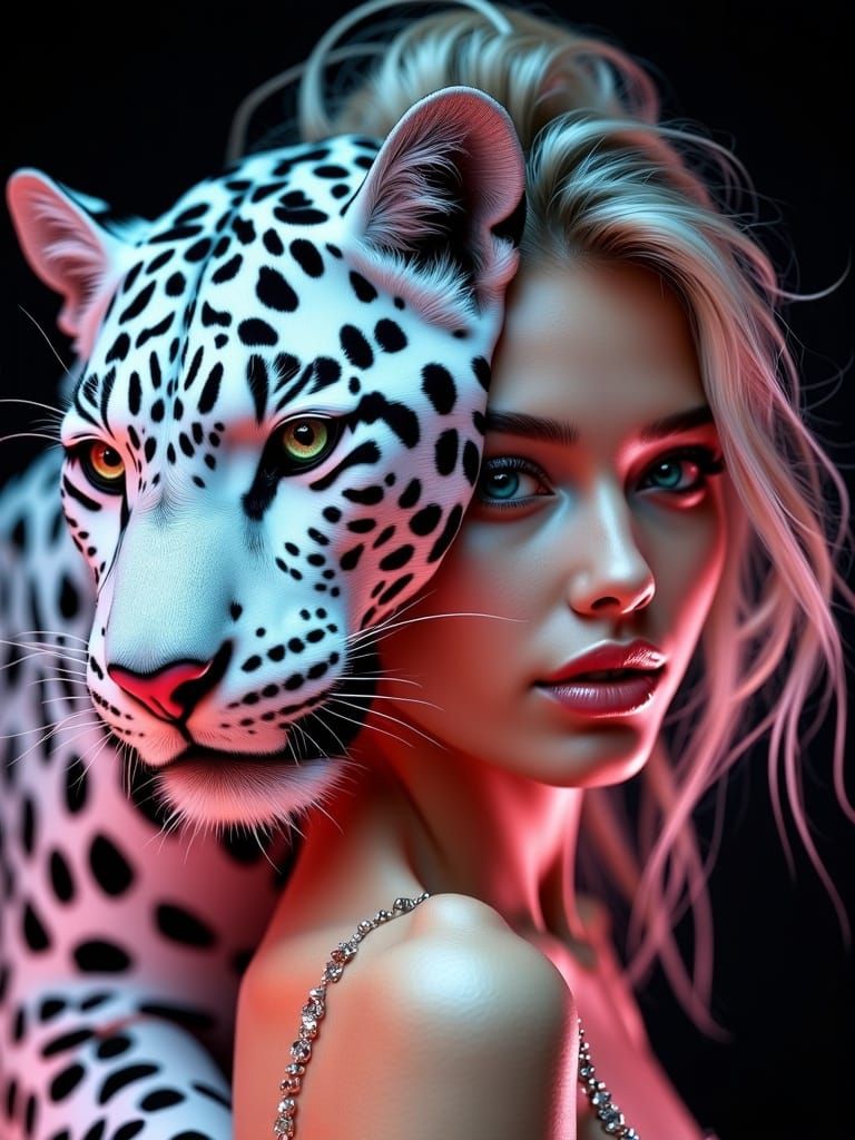 Fashion Magazine Cover with White Leopard in Surreal Style