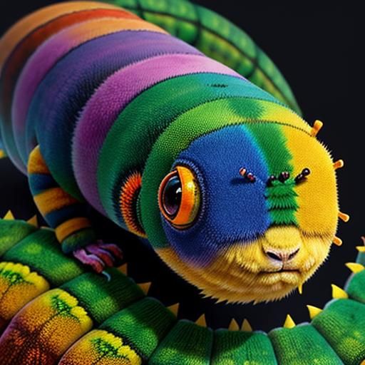 Surreal Caterpillar Crawling on a Human Face