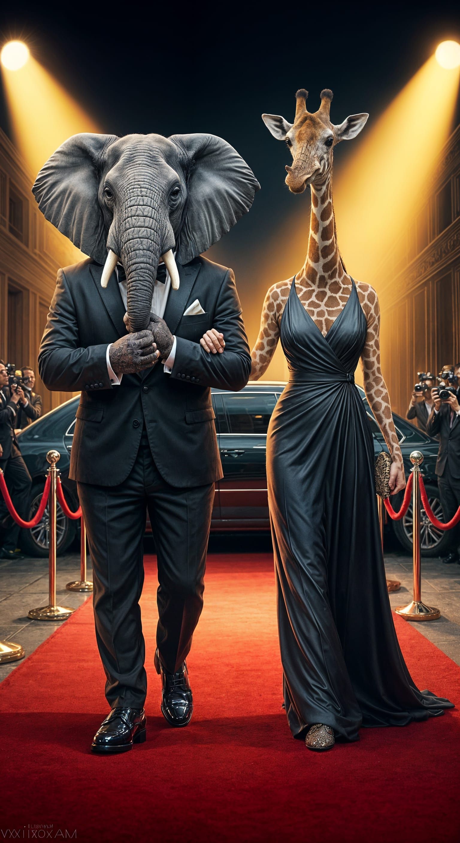 Glamorous Elephant and Giraffe Couple Strut Red Carpet