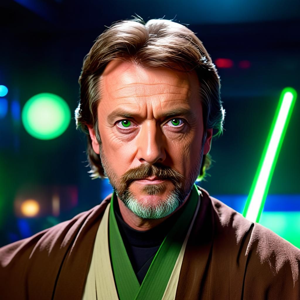 Jedi Cosplayer in Futuristic Nightclub Scene