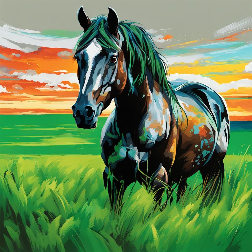 Horse on Montana Plains in Graffiti Art Style