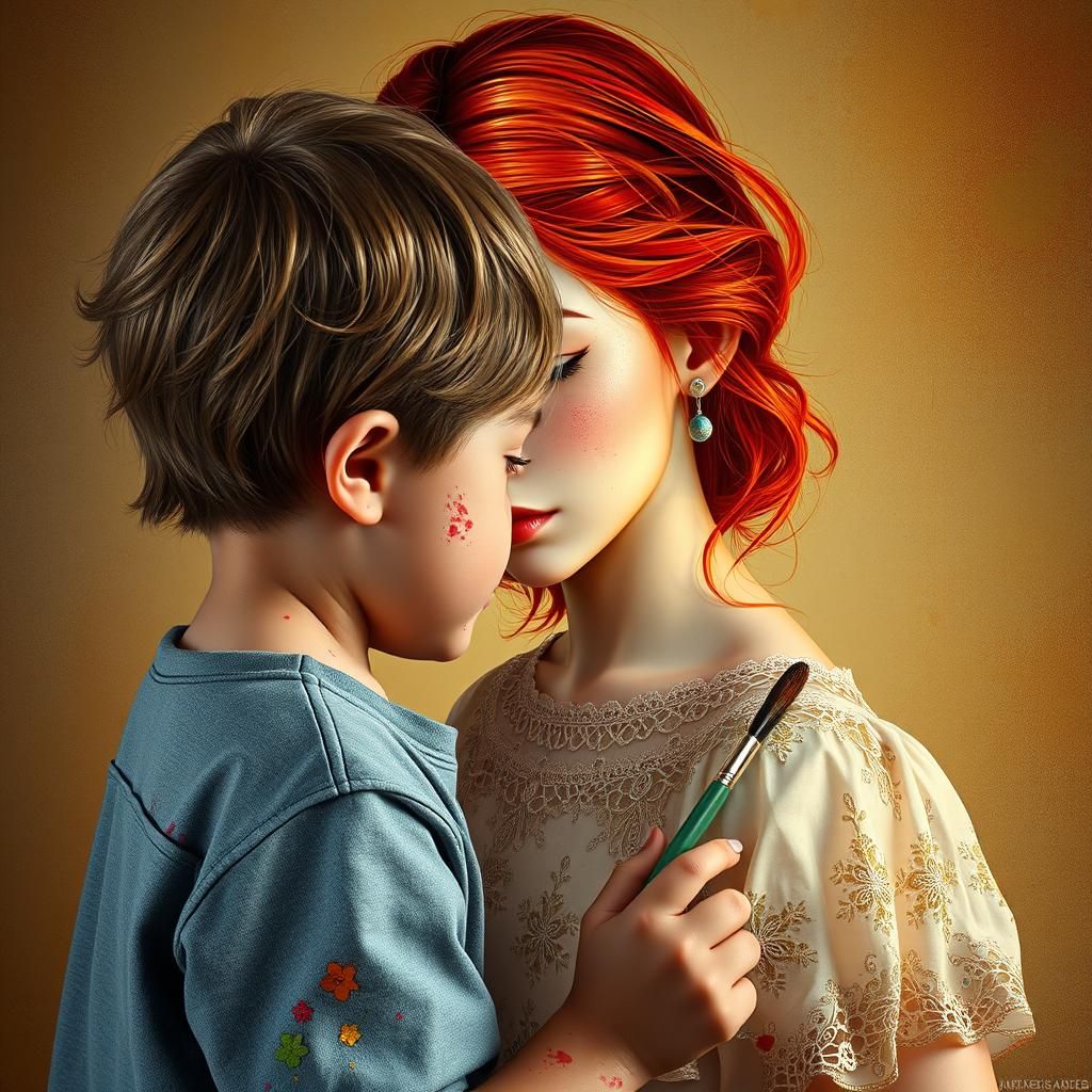 Child Artist Paints Woman in Ornate, Hyperdetailed Portrait