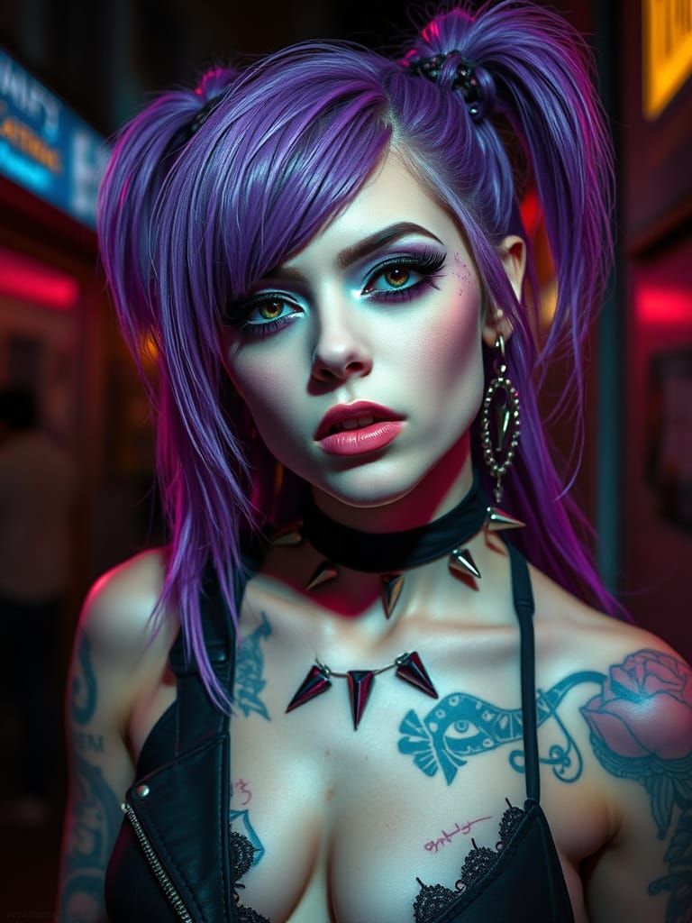 Cyberpunk Goth Woman with Purple Accents