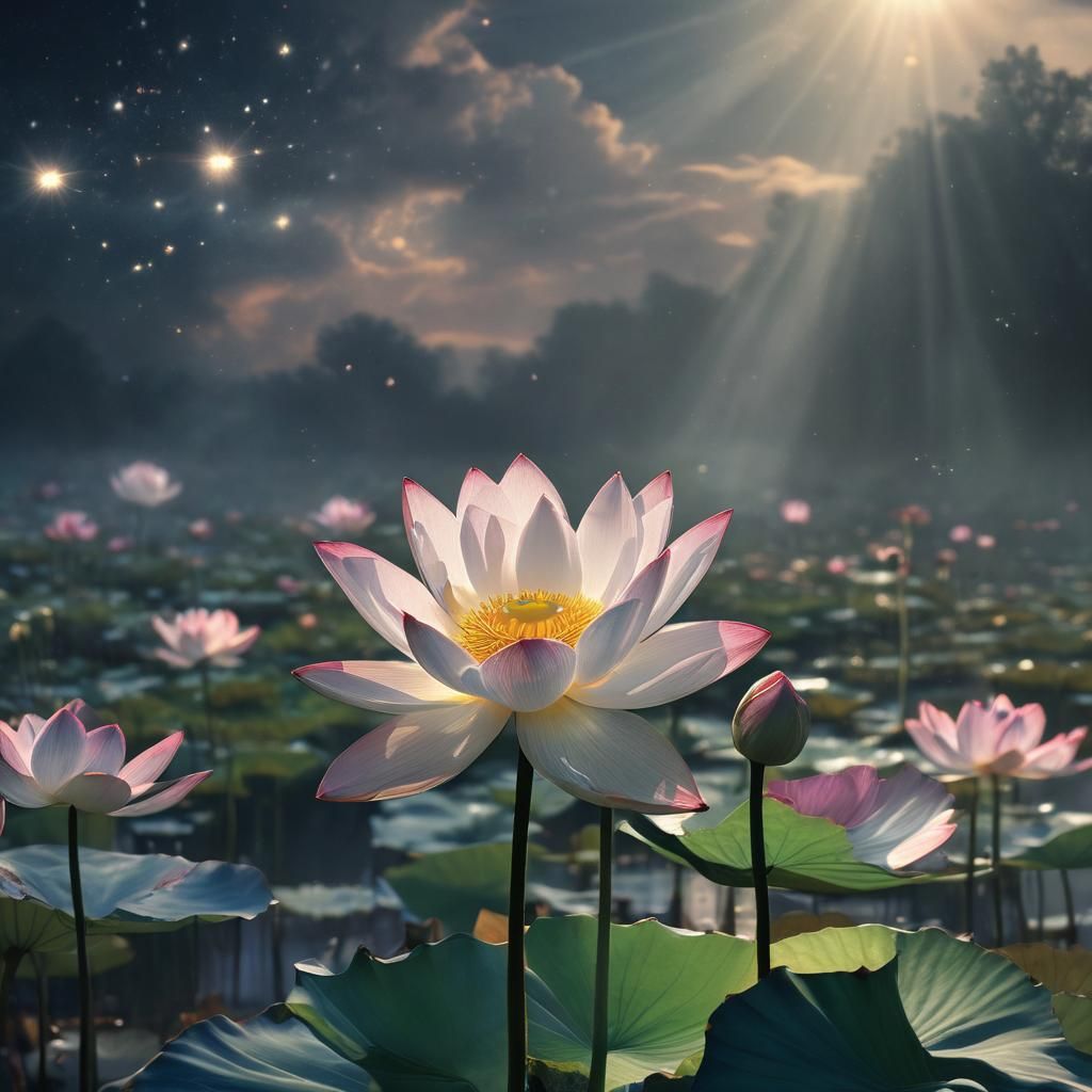 Moonlit Lotus Bloom in Divine Light