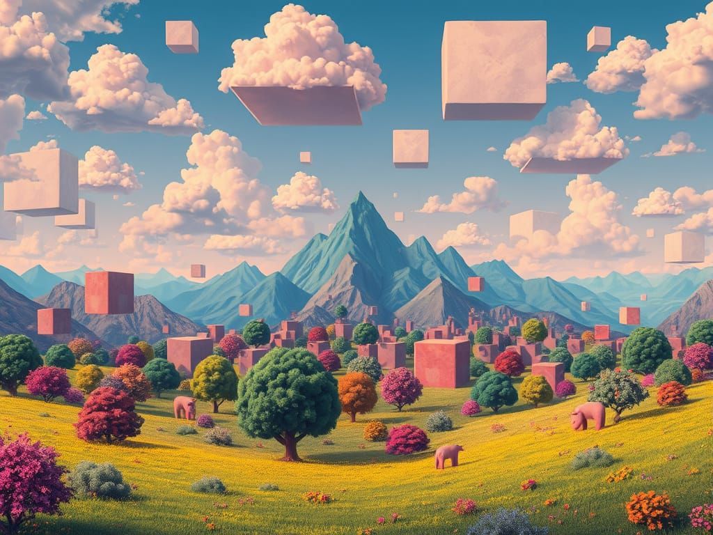 Surreal Landscape of Squares in Vibrant Colors