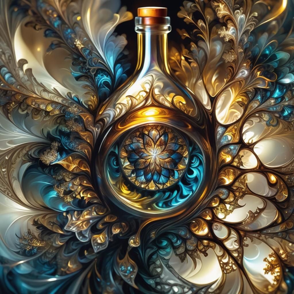 Fractal Liquid Forms Mesmerizing Designs in Glass Bottle