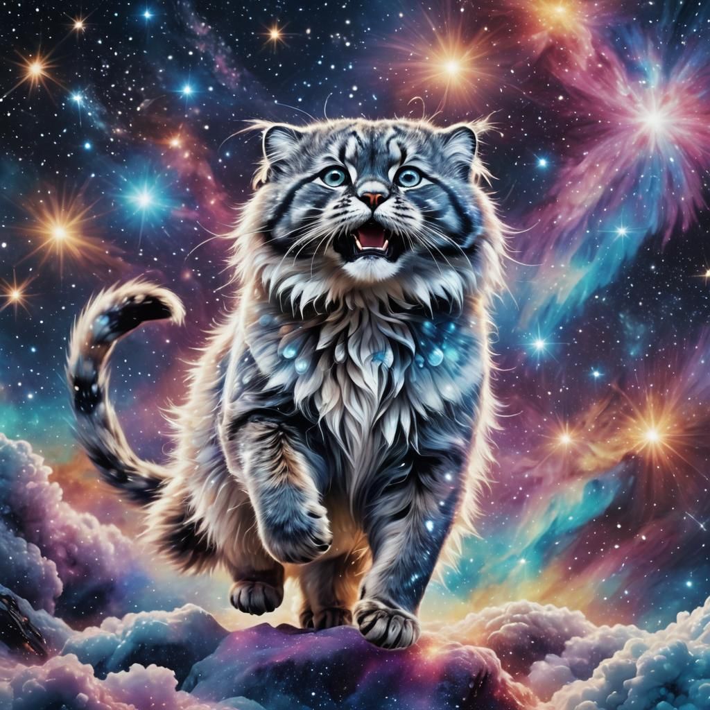 Cosmic Manul Leaping Through Nebula Stars