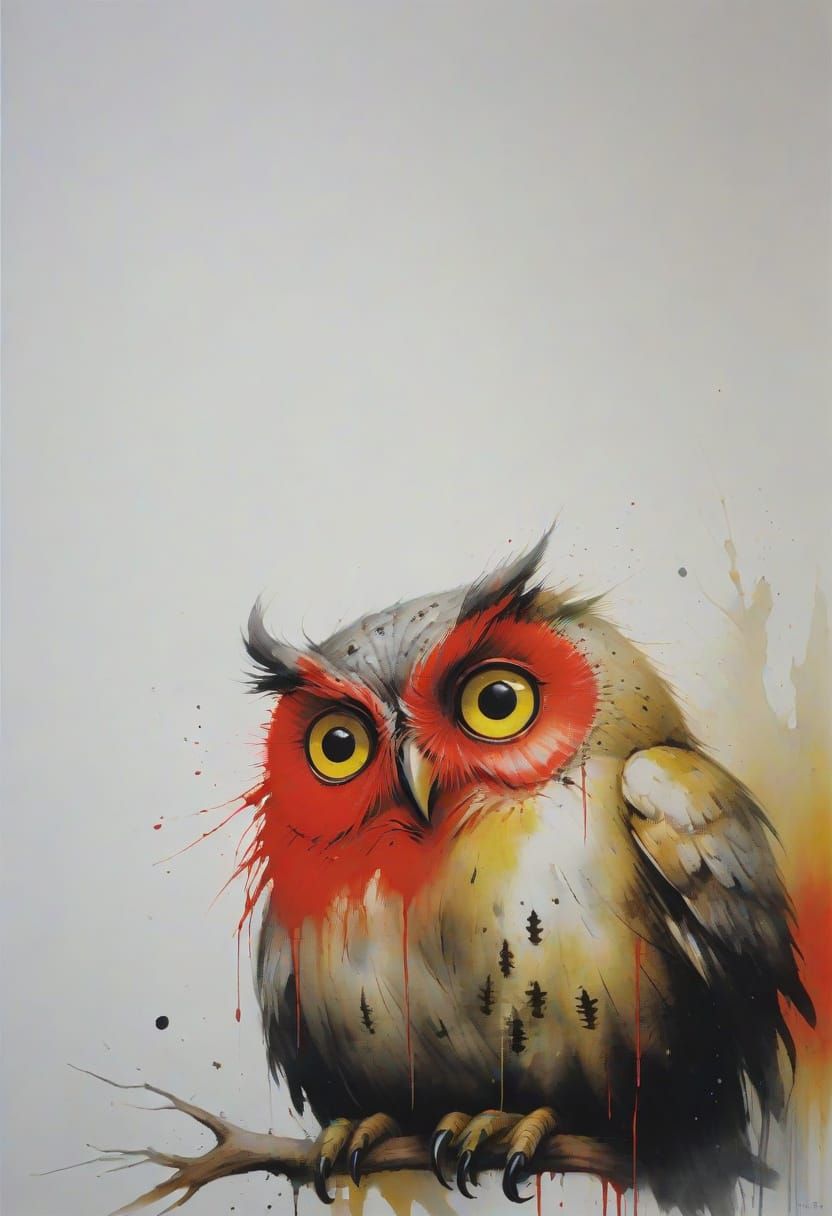 Eerie Owl Illustration in Stephen Gammell Style