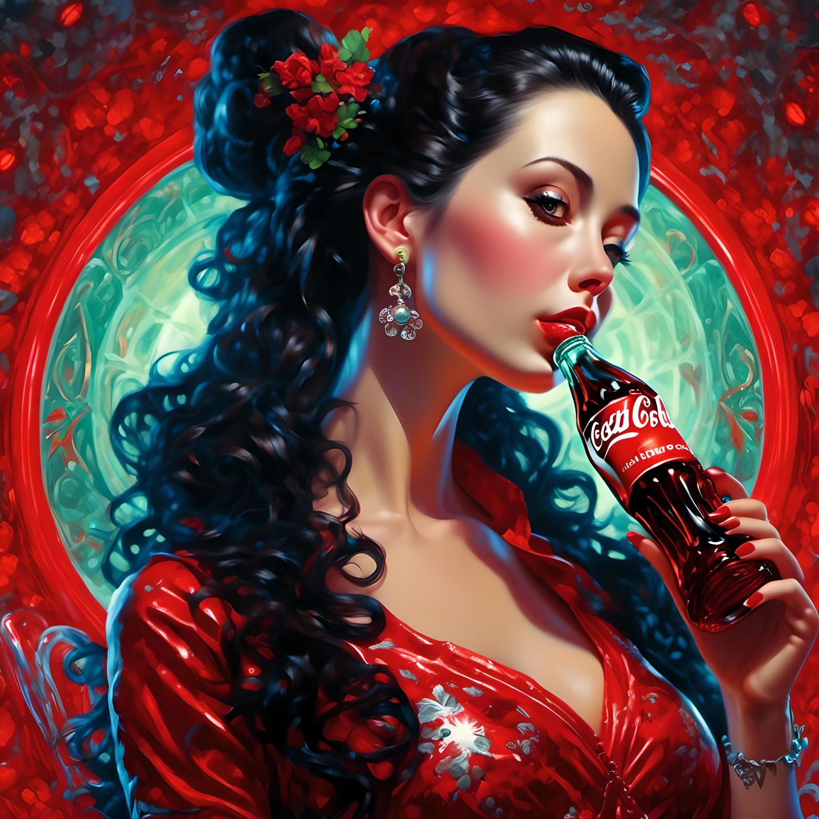 Woman Drinks Coca-Cola: Taste the Feeling