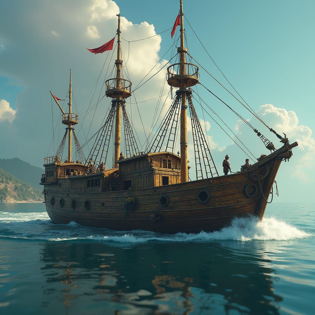 Frog Fishing Ship: Detailed Matte Painting