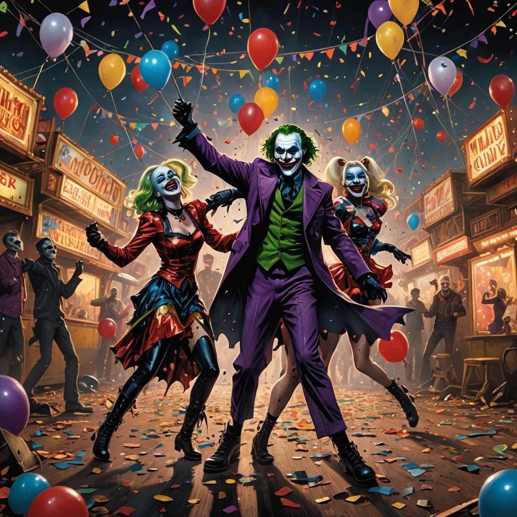 Joker and Harley Quinn's Halloween Dance in Comic Style