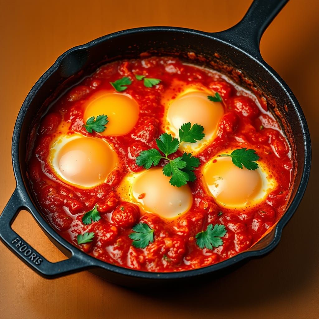 Eggs in Vibrant Tomato Sauce, Cast-Iron Skillet
