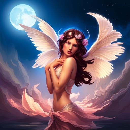 Angel Fairy Dancing by Moonlit Pond