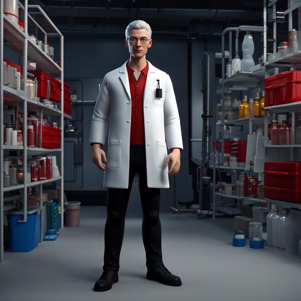 Hyperrealistic Forensic Scientist Examines Skeleton in Lab