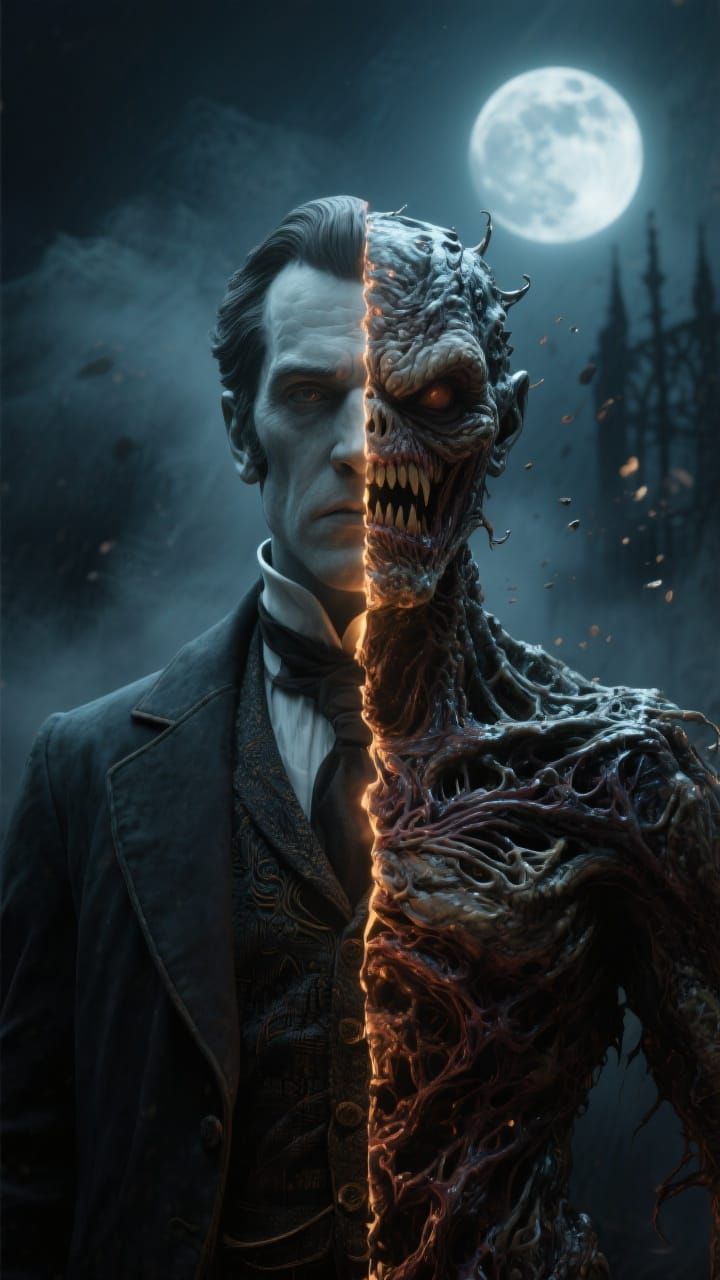 Dramatic Split Portrait of Jekyll and Hyde