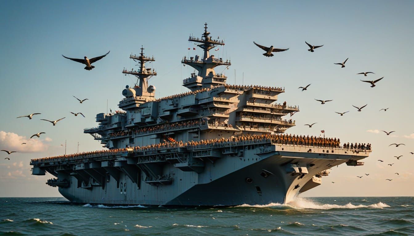 Massive Birdhouse Aircraft Carrier on Calm Seas
