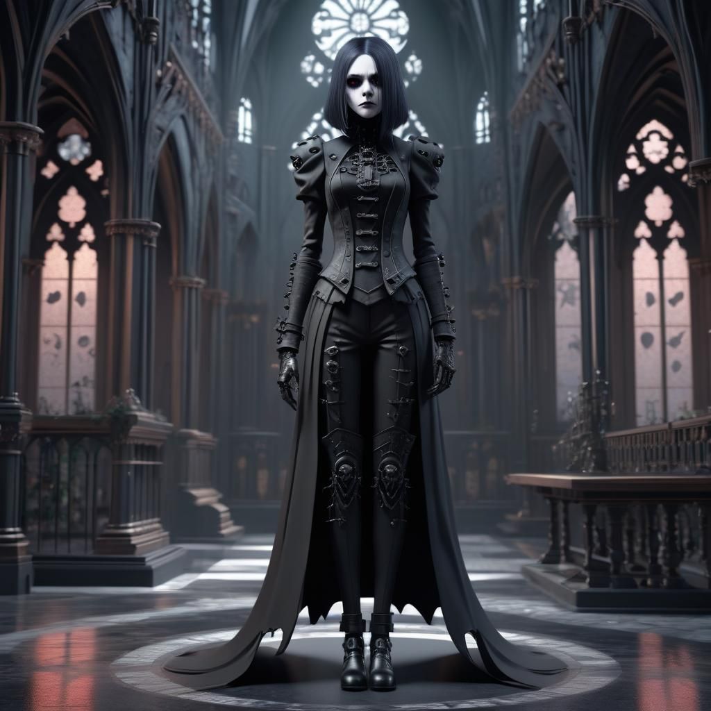 Dystopian Goth Widow in Detailed 3D Anime Art