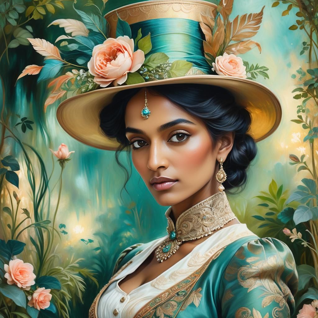 Indian Woman in Royal Garden, Swynnerton-Inspired Portrait