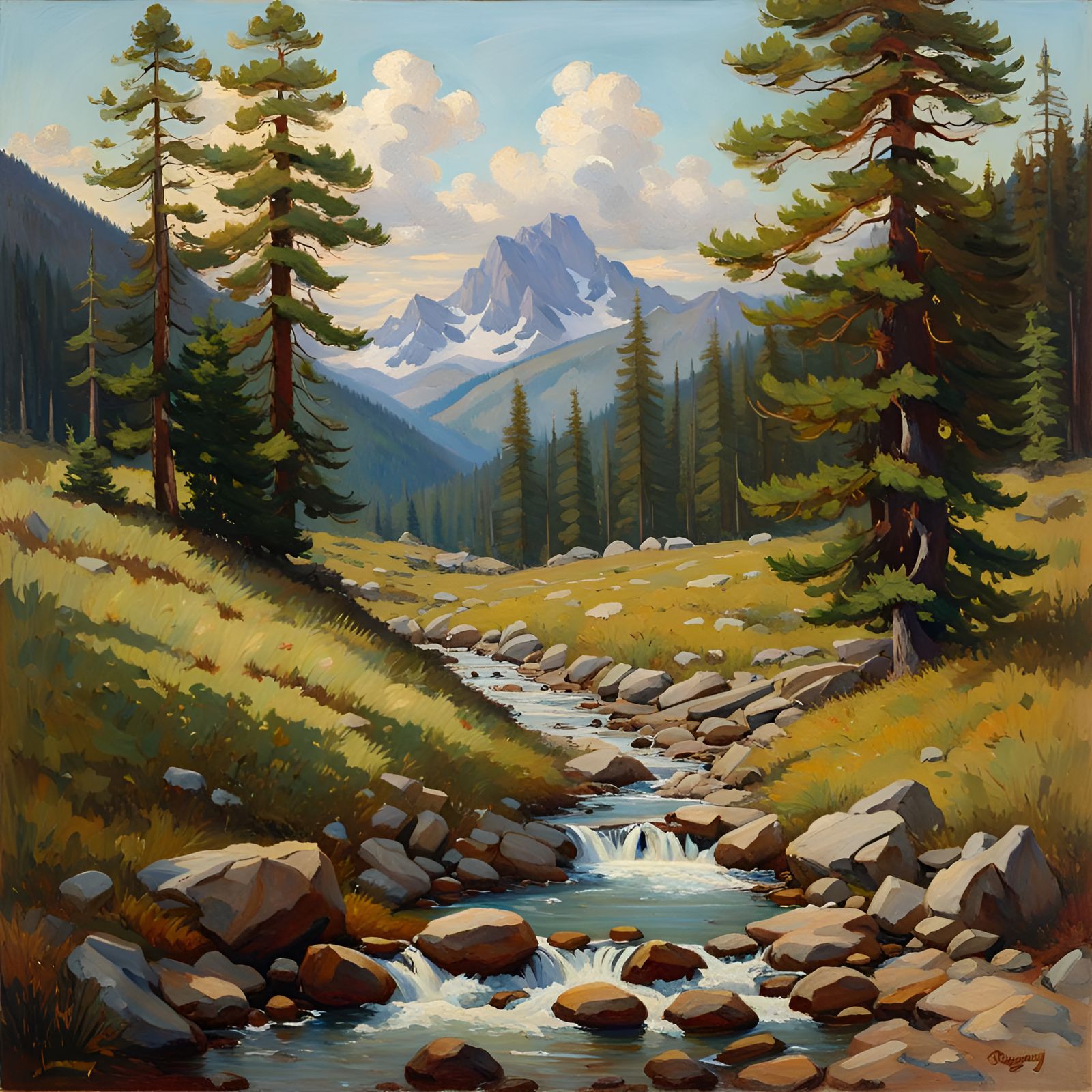 Summer Mountain Stream: Oil Painting Landscape