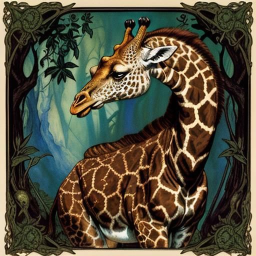 Eccentric Giraffe-Snake Creature in Rackham Style
