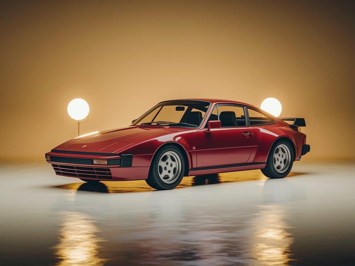 Red Rausch Sports Car in 80s Style Showroom