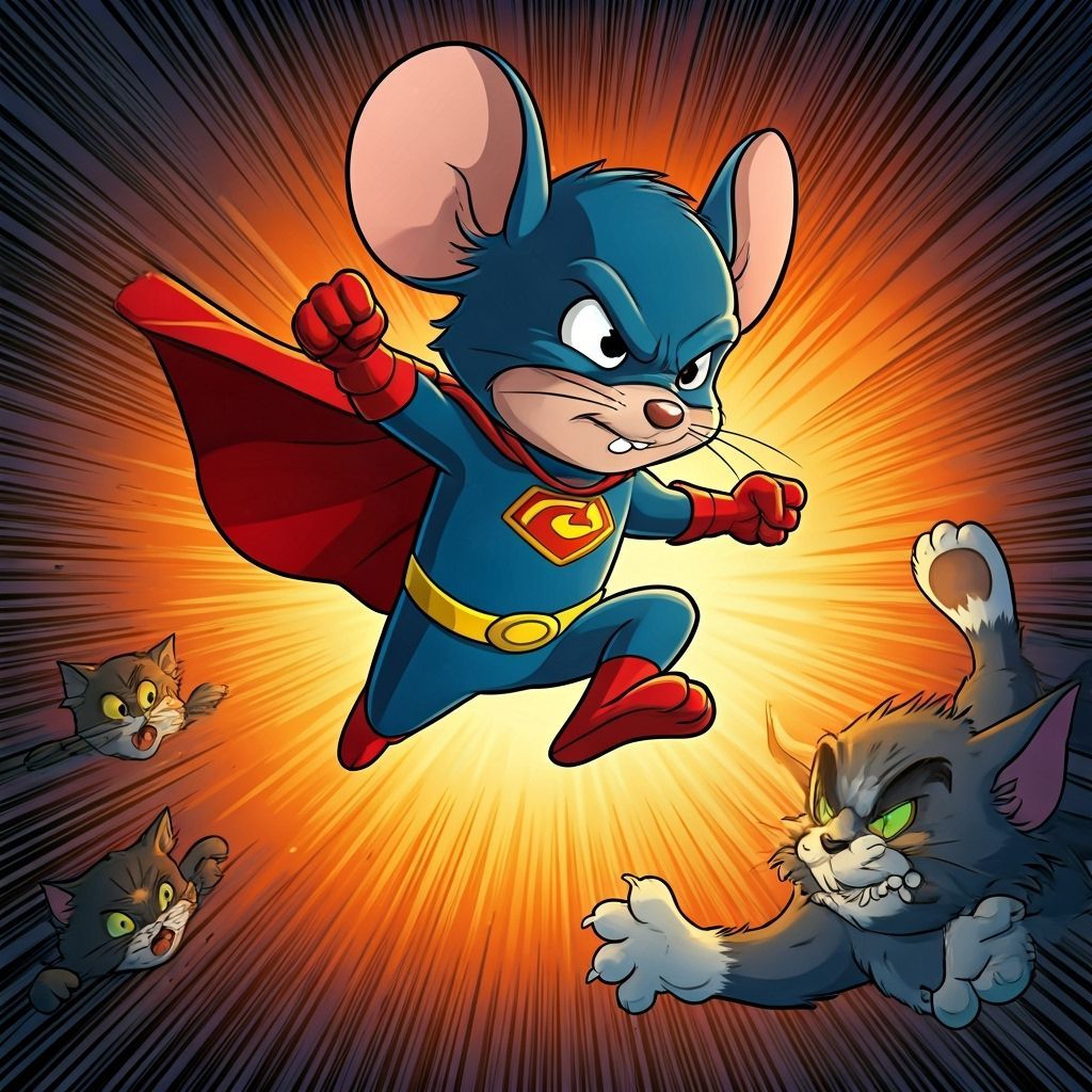 Heroic Mouse Saves Kitten: Noir-Inspired Cartoon Action