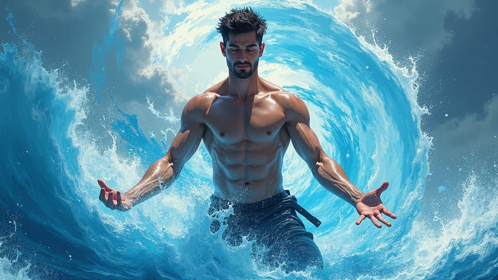 Blue Storm Dancer in Futuristic Landscape