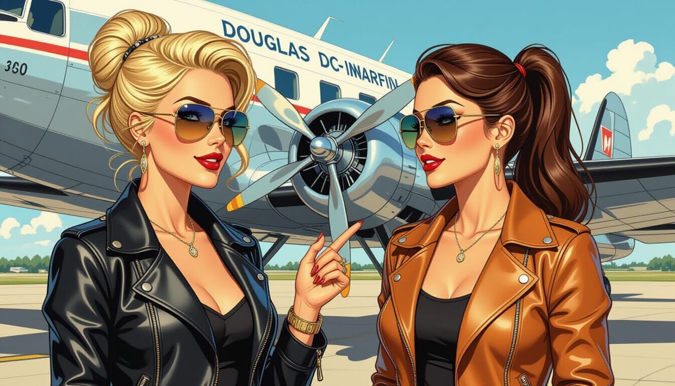 Female Pilots in Comic Book Style Illustration