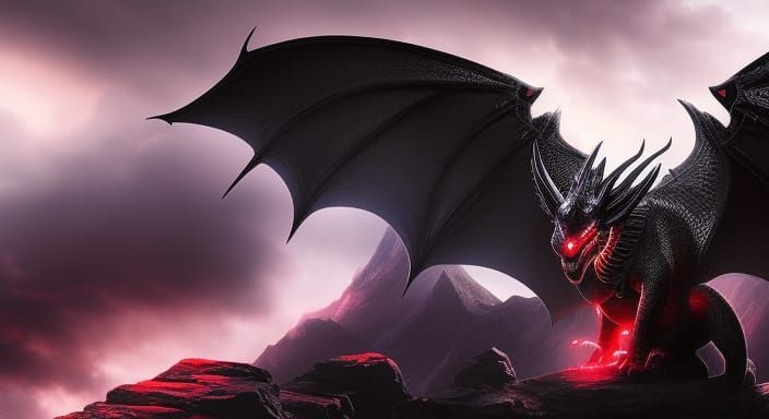 Mystical Black Dragon Portrait in Art Nouveau Style