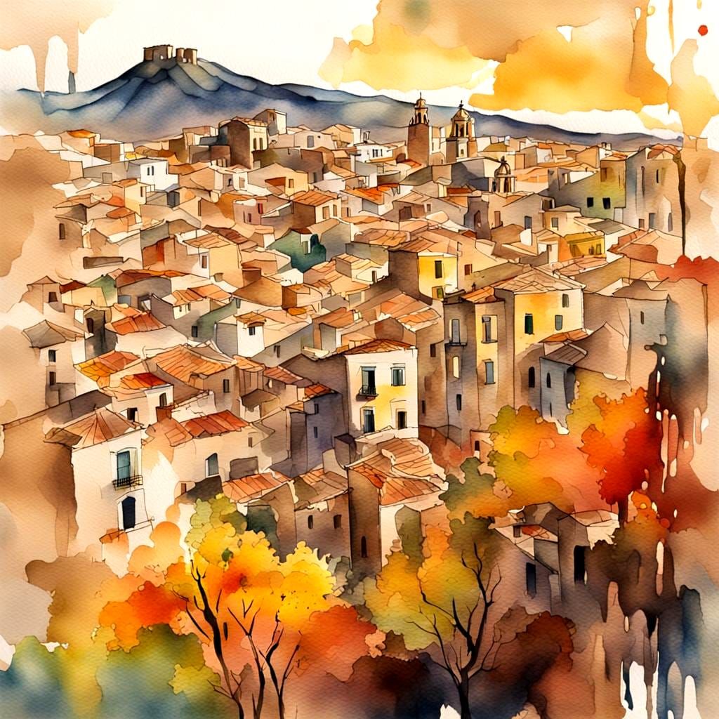 Vibrant 3D Sicily Postcard in Watercolor Style