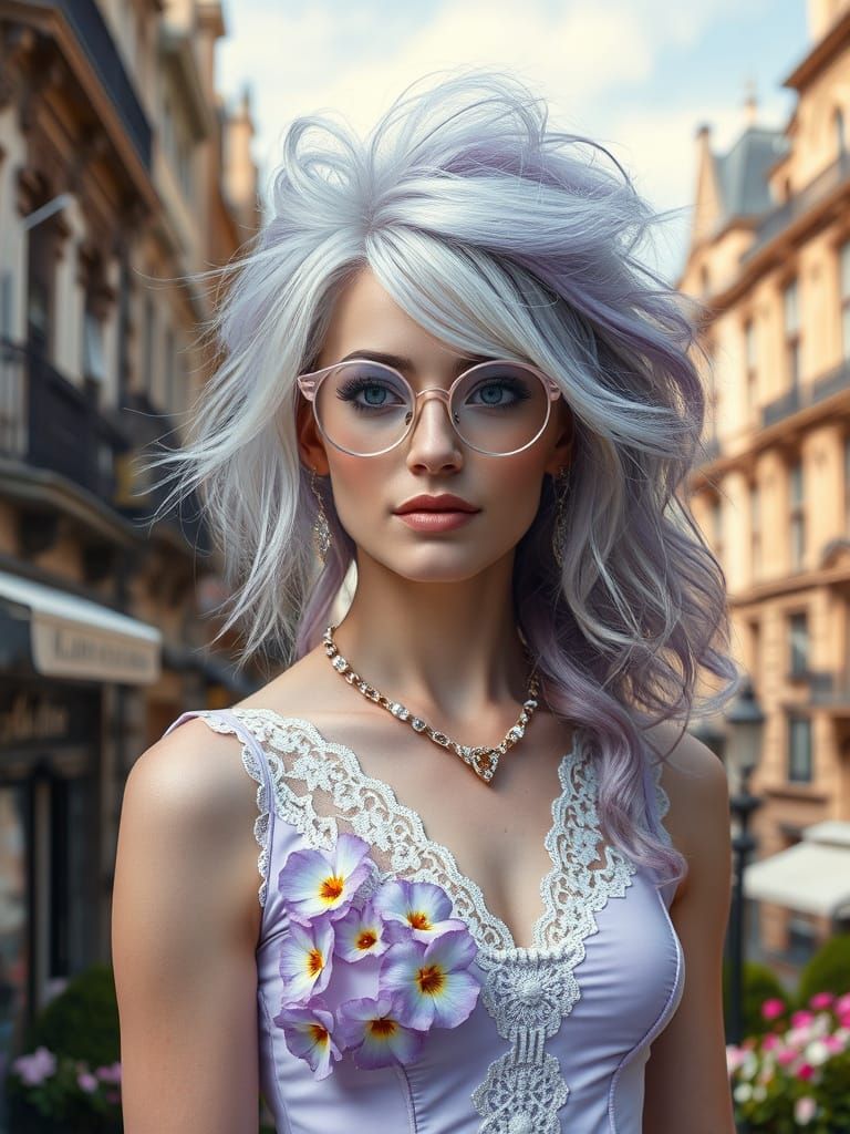 Victorian Figure with Futuristic Jewelry, Rococo Backdrop