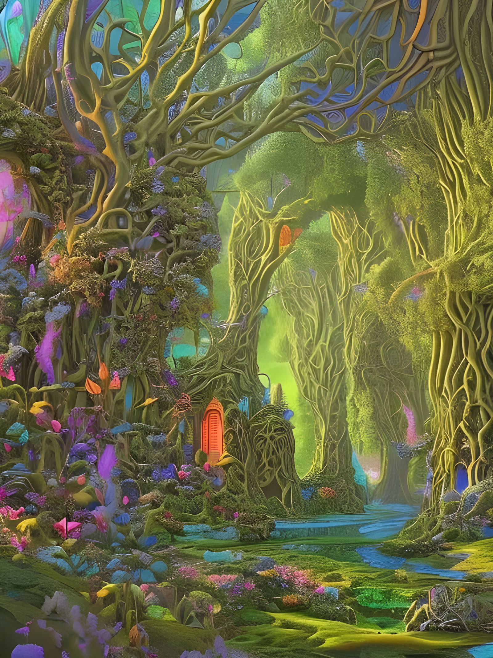 Elven Stronghold in Magical Neon Mushroom Forest