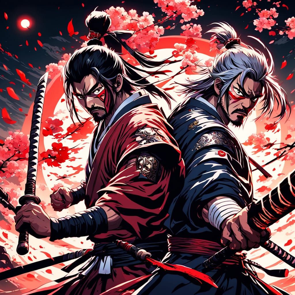 Samurai Epic: Red Moon Battle with Energy Waves