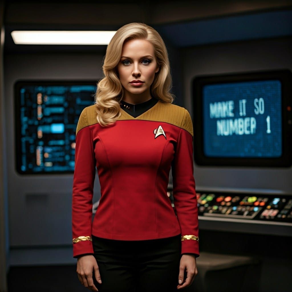 Star Trek Uniform in Sleek Transporter Room, Photorealistic