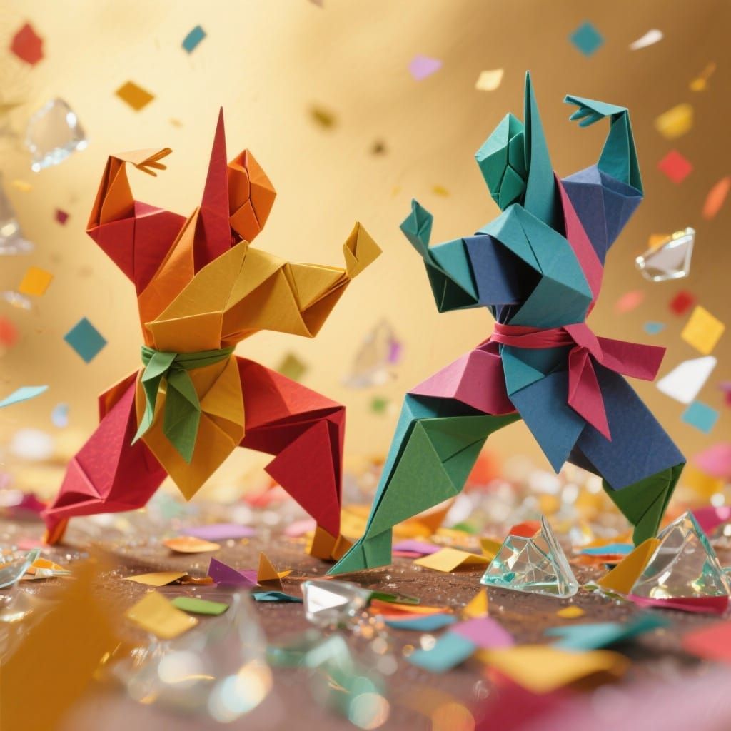 Origami Kung Fu Fighters in Vibrant Paper Art