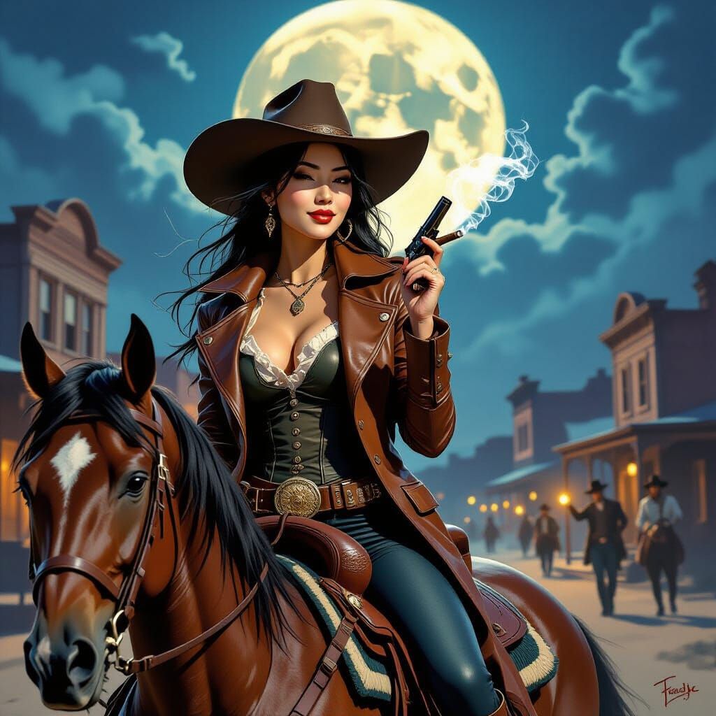 Chinese Gunslinger Rides into Town at Night