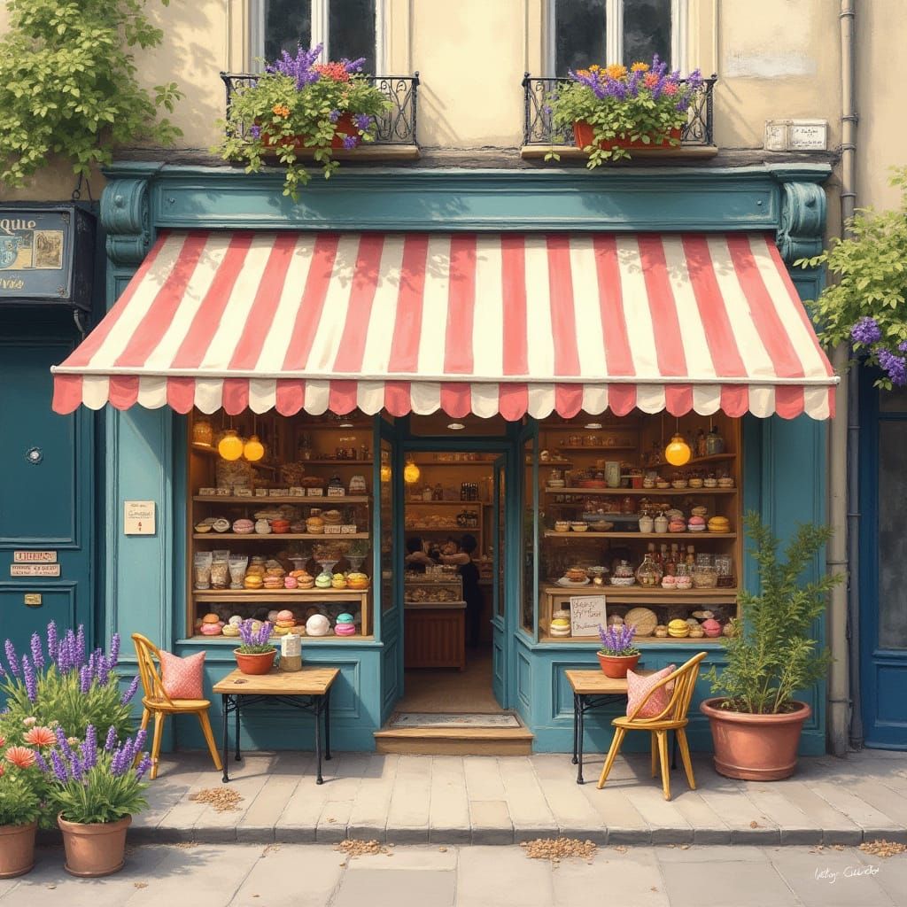 Charming Parisian Patisserie in Vintage Postcard Style