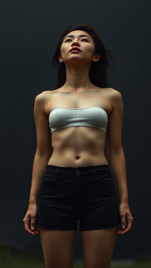 Korean Woman Embraces Rainstorm