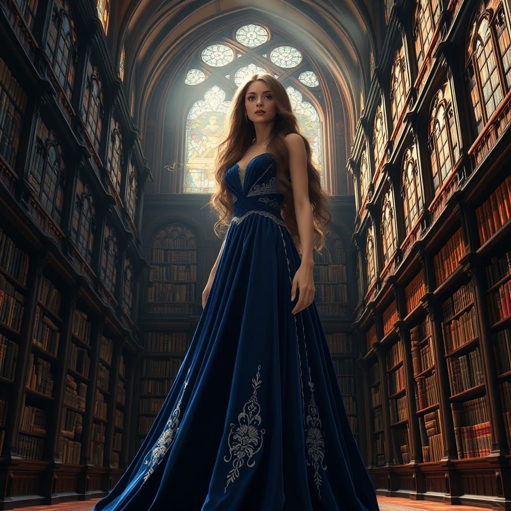 Woman in Library: Digital Painting Inspired by WLOP