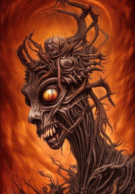 Detailed Portrait of a Demoness Witch in Art Nouveau Style