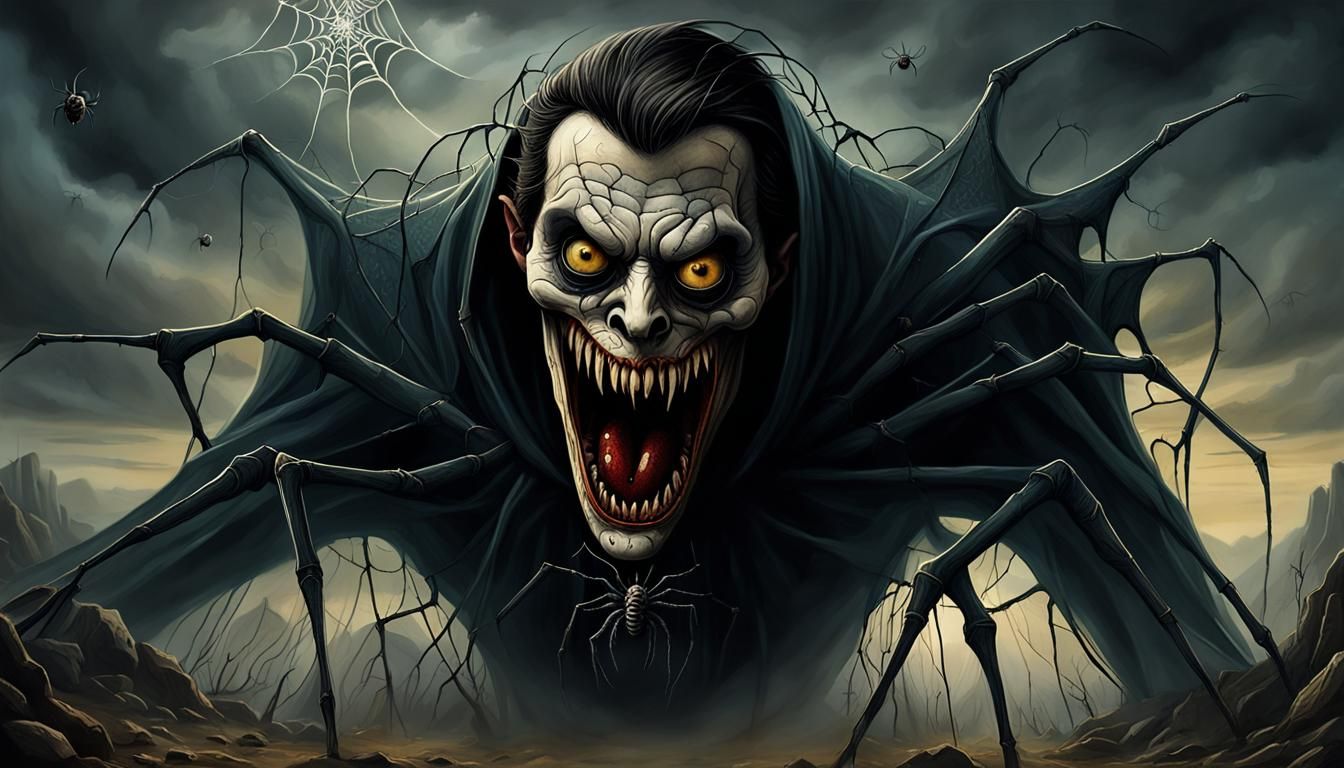 Pagan Horror: Spiderweb Eyes in Surrealist Style