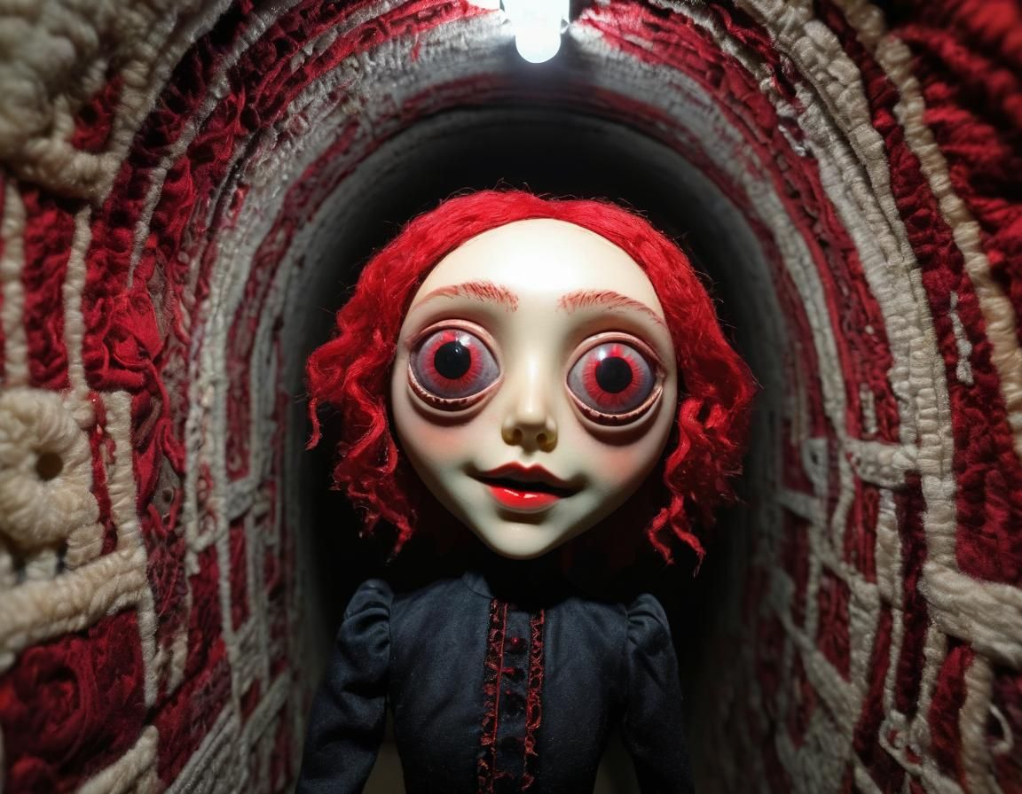 Hyperdetailed Possessed Dollequin Taking a Selfie