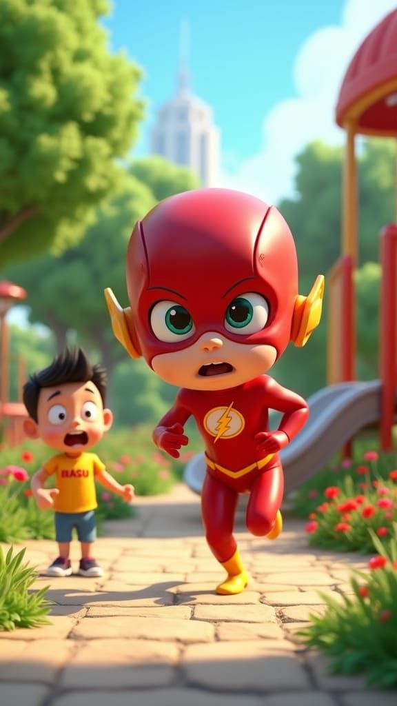 The Flash in 3D Cartoon City Park Garden