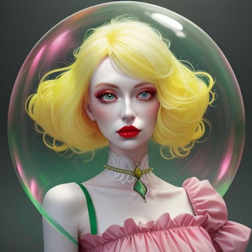 Girl in Glass Bubble Rendered Hyperreal
